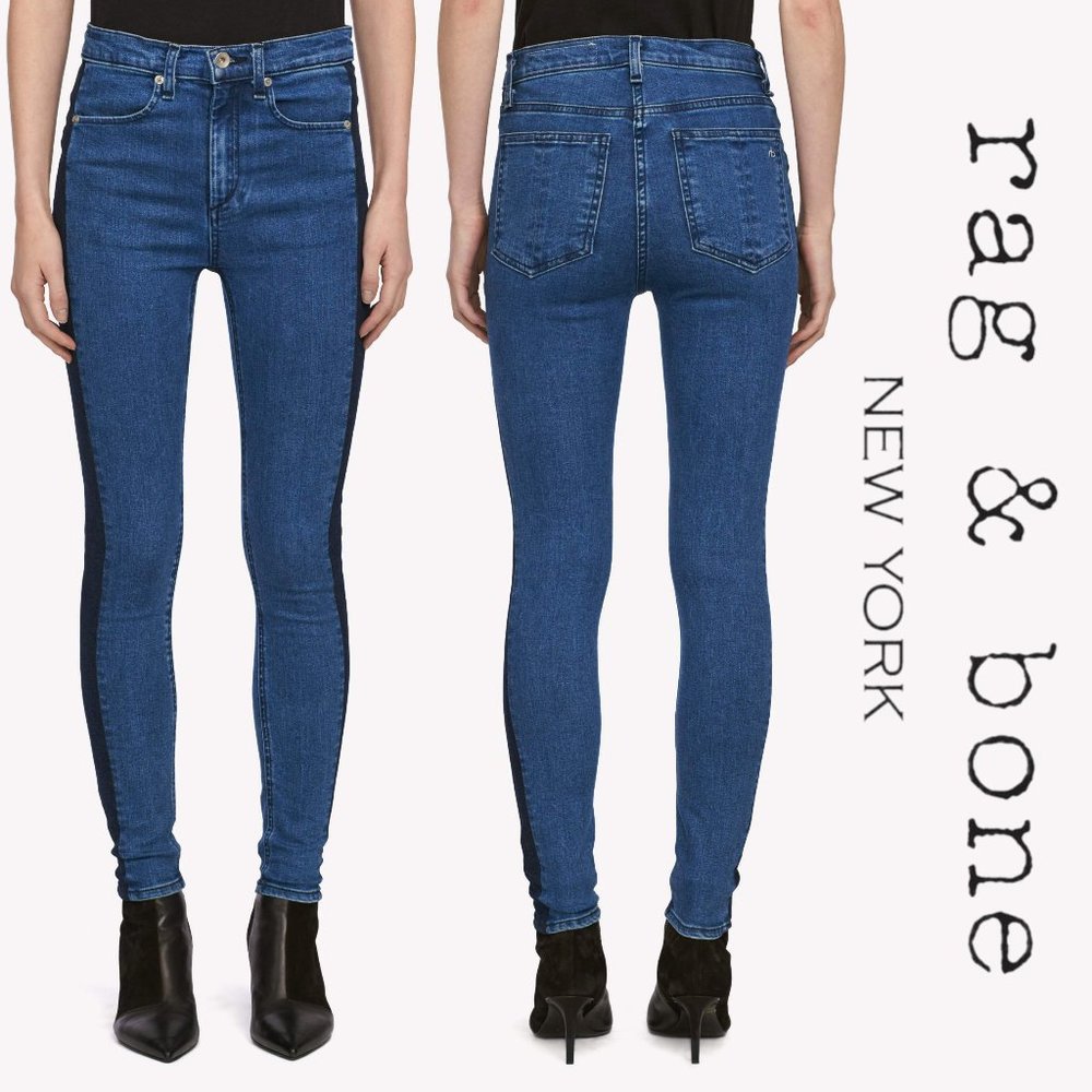 Rag & Bone Mazie Jeans Racing Panel High Rise Side Stripe Denim Skinny Size 25